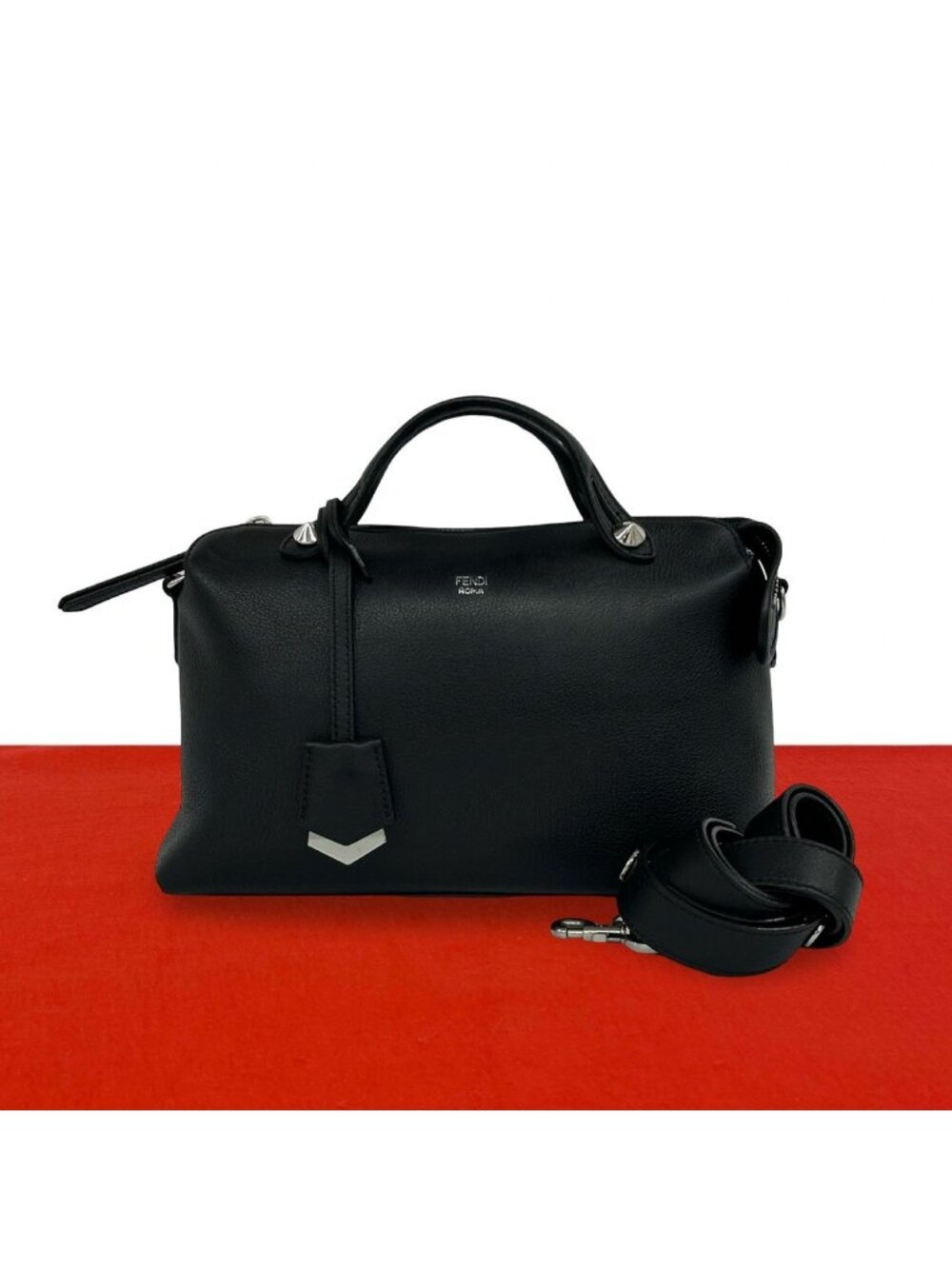 Fendi by the Way Logo Leather 2-Way Shoulder Bag Mini Black